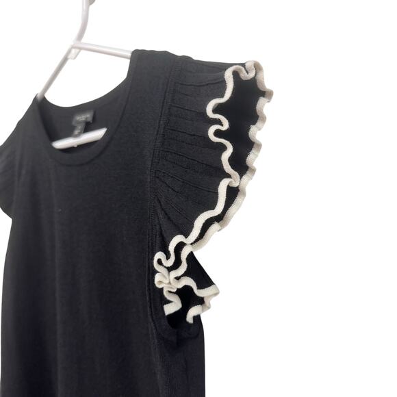 Ann Taylor Factory Black Short Flutter Sleeve White Trim Top Womens Small - Picture 4 of 6